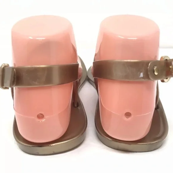 Michael Kors Womens Lillie Gold Size 7 MK Logo Plate Jelly Thong PVC Sandals - Picture 7 of 7